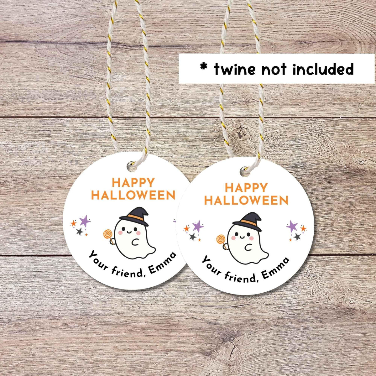 Personalized Ghost Witch Happy Halloween Gift Tags, Custom Kids School Classroom Party Favor Gift Labels