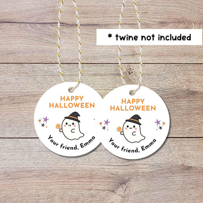 Personalized Ghost Witch Happy Halloween Gift Tags, Custom Kids School Classroom Party Favor Gift Labels