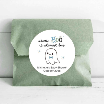 Personalized A Little Boo is Almost Due Baby Shower Stickers, Custom Halloween Ghost Thank You Party Favor Gift Labels
