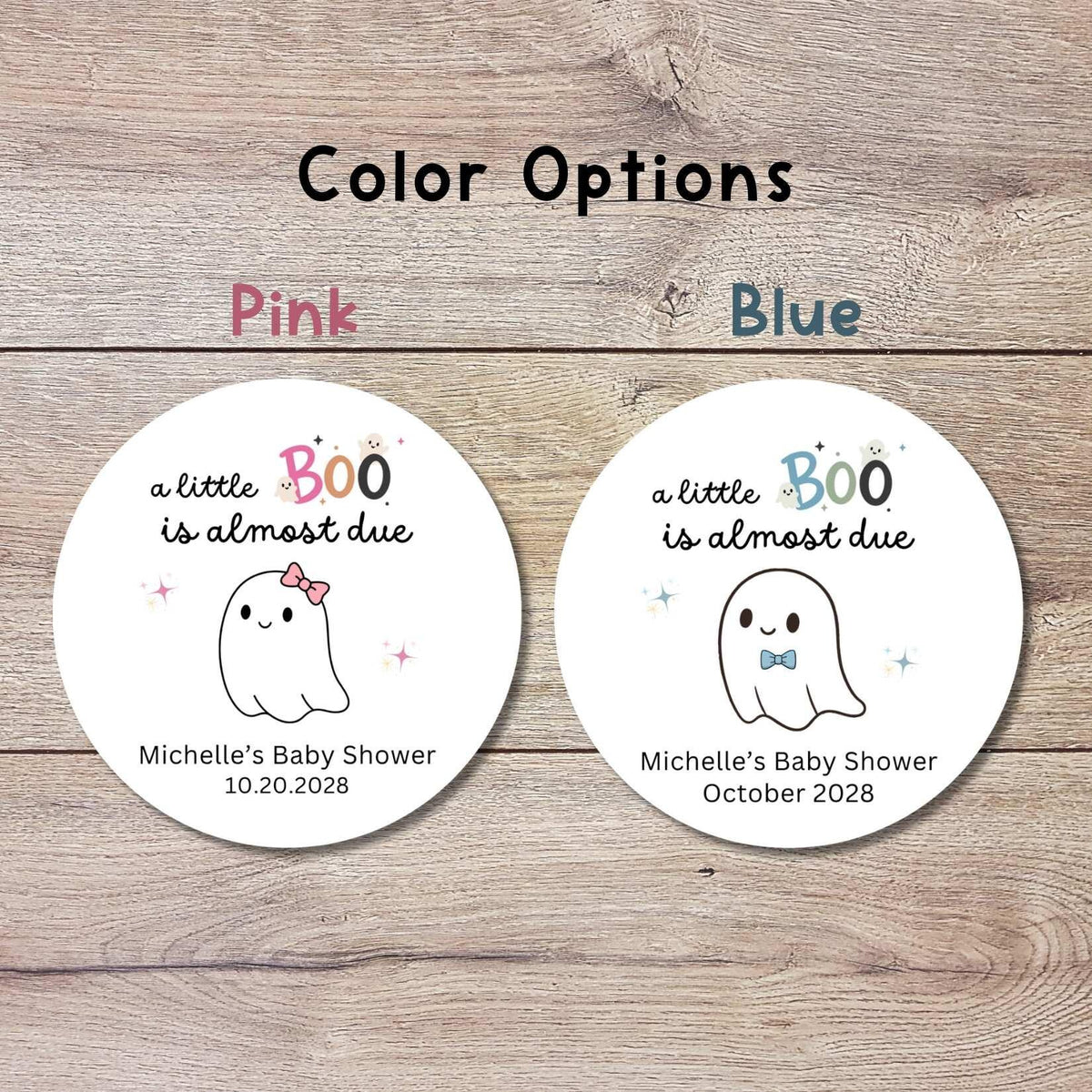 Personalized A Little Boo is Almost Due Baby Shower Stickers, Custom Halloween Ghost Thank You Party Favor Gift Labels