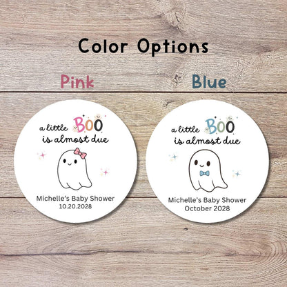 Personalized A Little Boo is Almost Due Baby Shower Stickers, Custom Halloween Ghost Thank You Party Favor Gift Labels