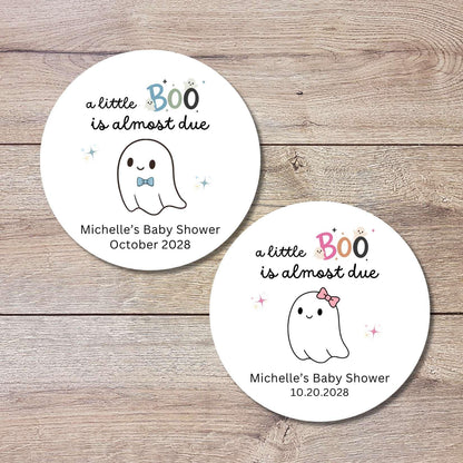Personalized A Little Boo is Almost Due Baby Shower Stickers, Custom Halloween Ghost Thank You Party Favor Gift Labels