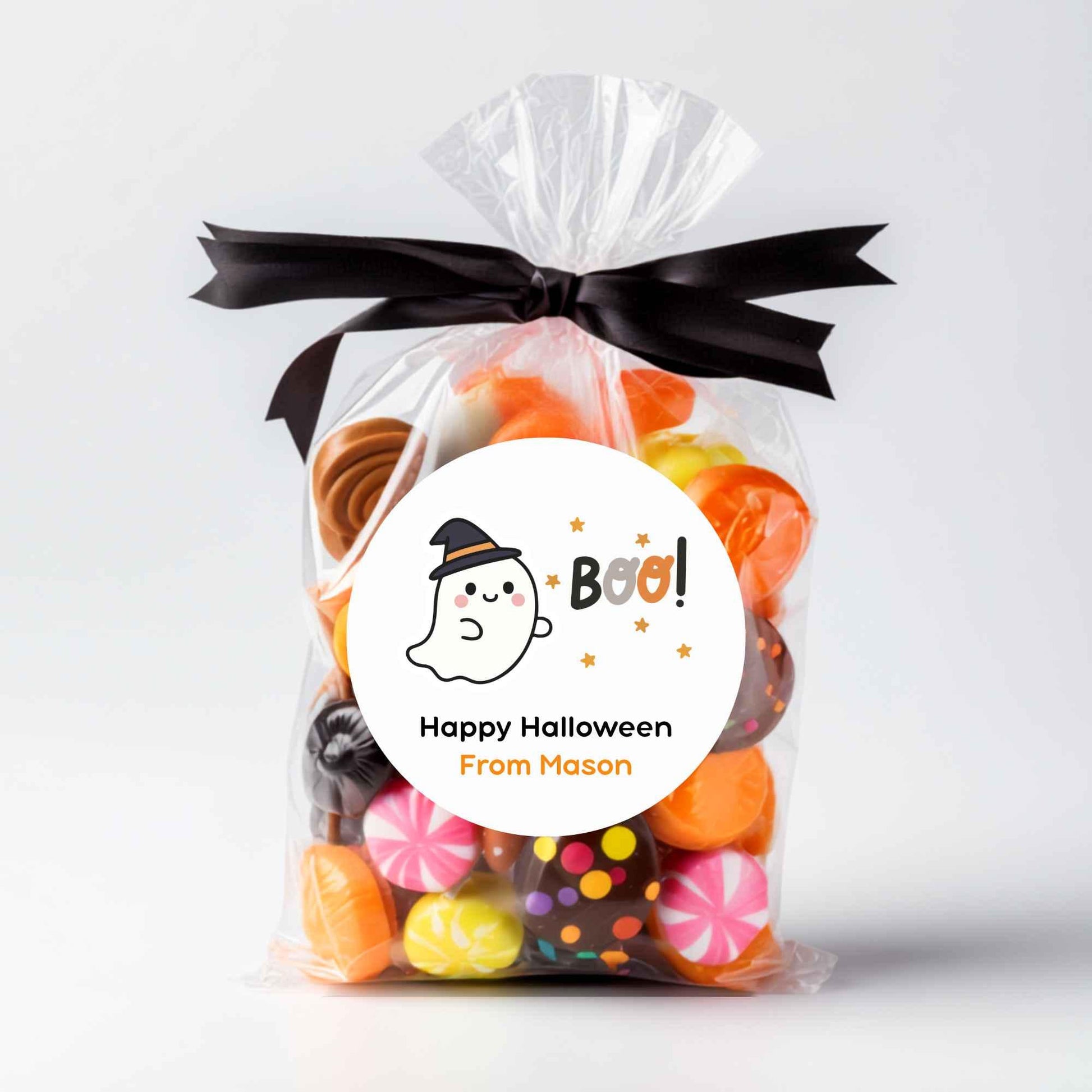 Personalized Boo Ghost Witch Happy Halloween Stickers, Custom Kids School Classroom Party Favor Gift Bag Labels