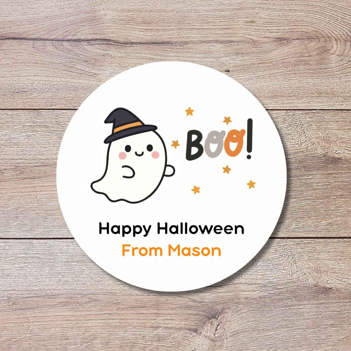 Personalized Boo Ghost Witch Happy Halloween Stickers, Custom Kids School Classroom Party Favor Gift Bag Labels