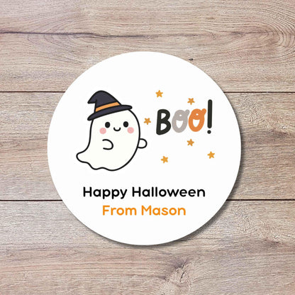 Personalized Boo Ghost Witch Happy Halloween Stickers, Custom Kids School Classroom Party Favor Gift Bag Labels