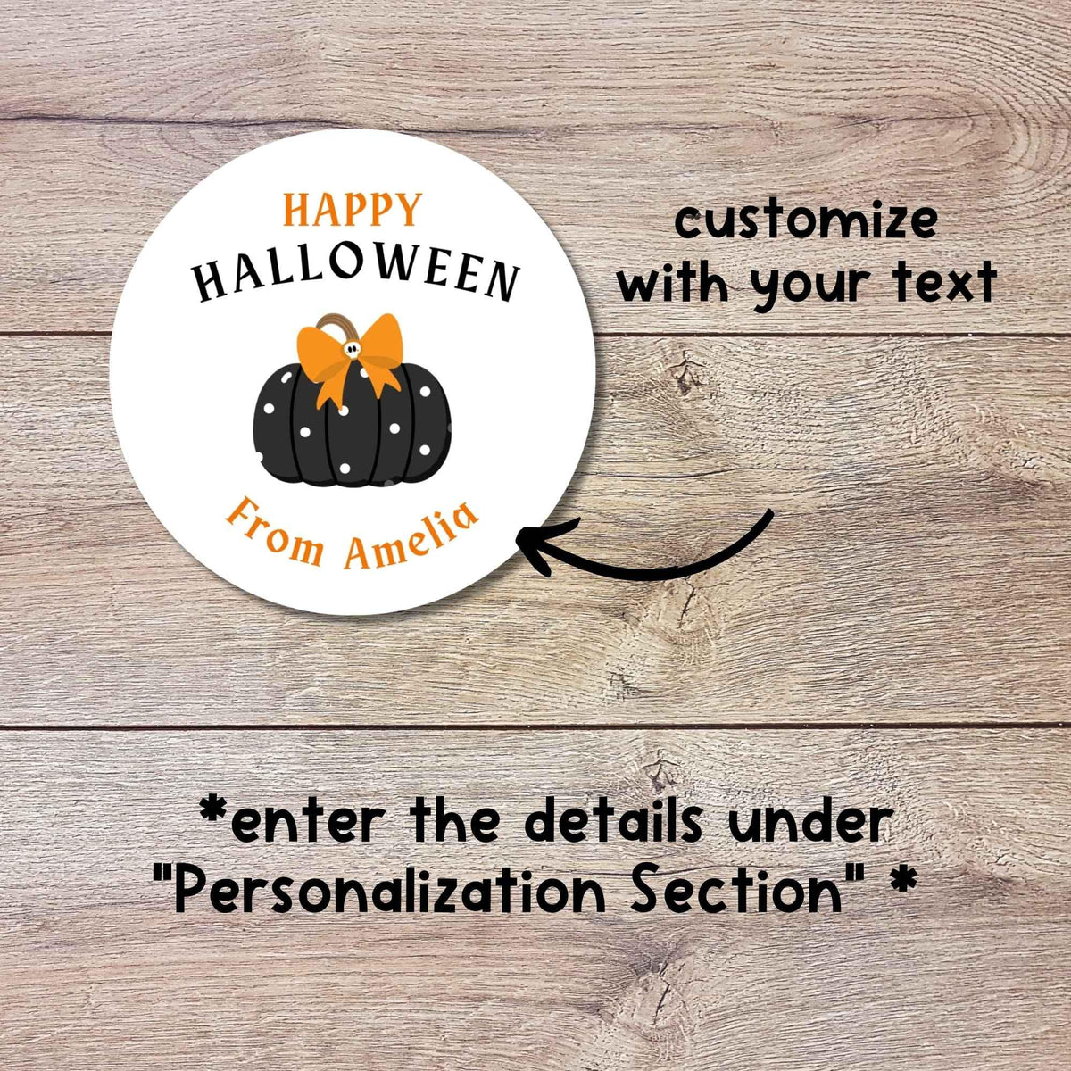 Personalized Polka Dots Pumpkin Happy Halloween Stickers, Custom Kids School Classroom Party Favor Gift Bag Labels