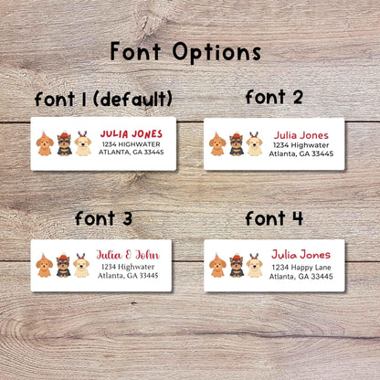 Custom Christmas Festive Dogs Return Address Stickers, Personalized Holiday Address Labels Printed