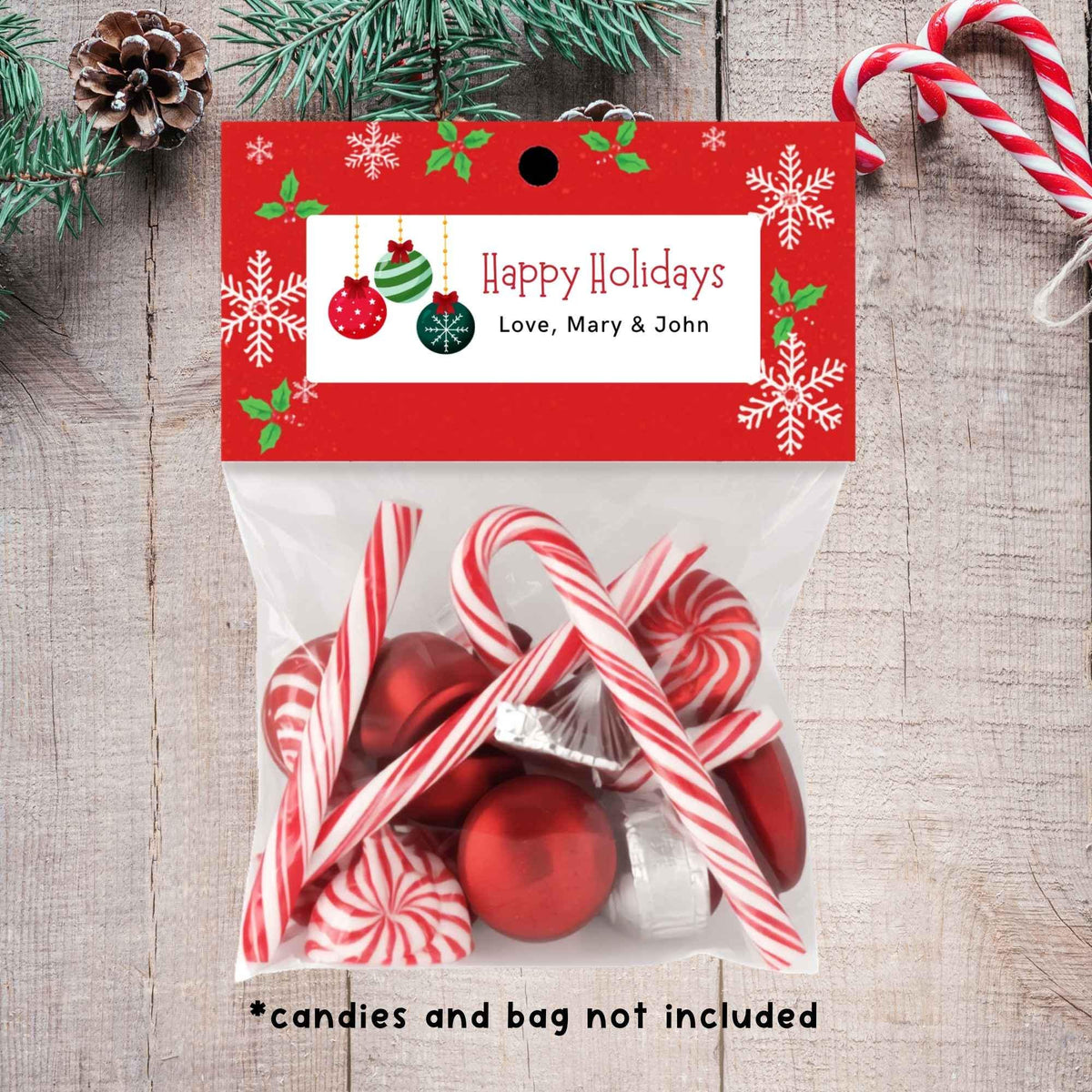 Personalized Christmas Ornaments Address Labels, Custom Holiday Return Address Party Favor Treat Bag Topper Stickers
