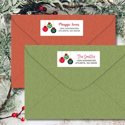 Personalized Christmas Ornaments Address Labels, Custom Holiday Return Address Party Favor Treat Bag Topper Stickers