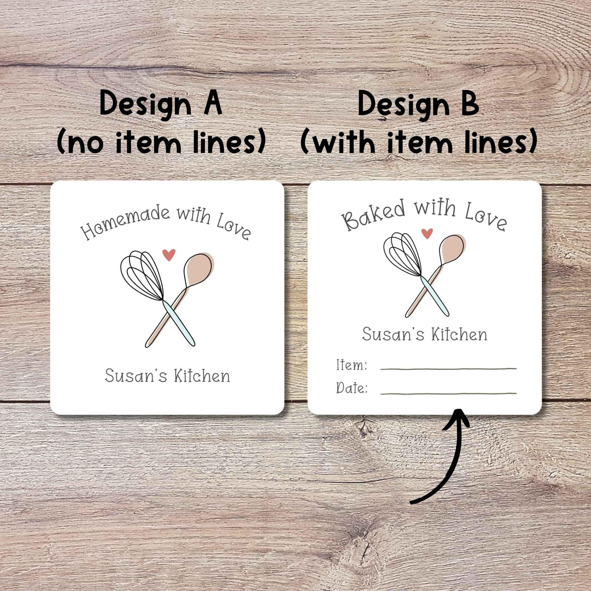 Personalized Baked with Love Square Stickers, Custom Homemade Baking Small Business Bakery Packaging Labels