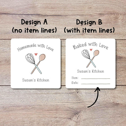 Personalized Baked with Love Square Stickers, Custom Homemade Baking Small Business Bakery Packaging Labels