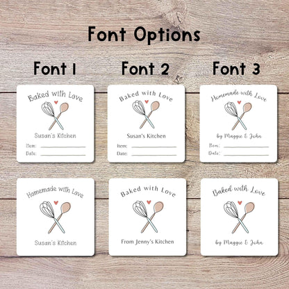 Personalized Baked with Love Square Stickers, Custom Homemade Baking Small Business Bakery Packaging Labels