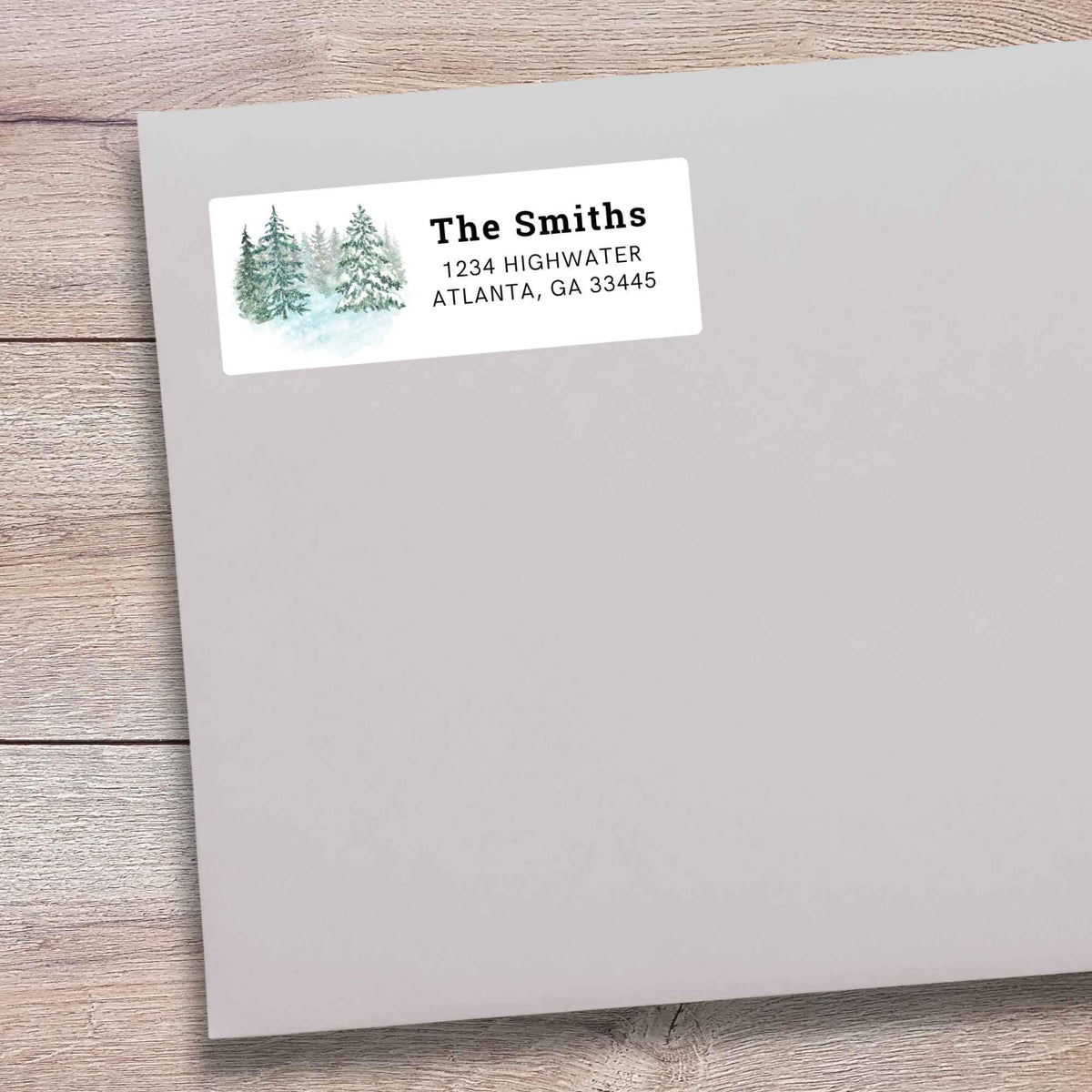 Personalized Green Pine Trees Christmas Return Address Stickers, Custom Holiday Name Gift Bag Labels
