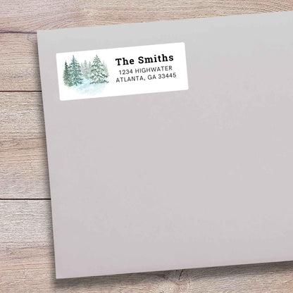 Personalized Green Pine Trees Christmas Return Address Stickers, Custom Holiday Name Gift Bag Labels
