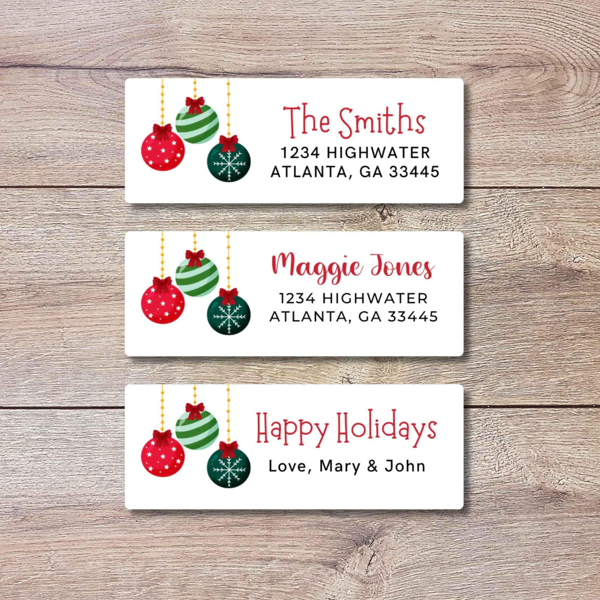 Personalized Christmas Ornaments Address Labels, Custom Holiday Return Address Party Favor Treat Bag Topper Stickers