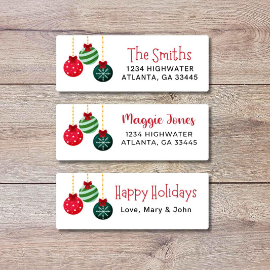 Personalized Christmas Ornaments Address Labels, Custom Holiday Return Address Party Favor Treat Bag Topper Stickers