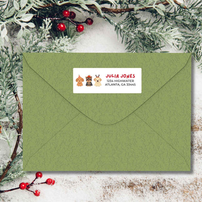 Custom Christmas Festive Dogs Return Address Stickers, Personalized Holiday Address Labels Printed