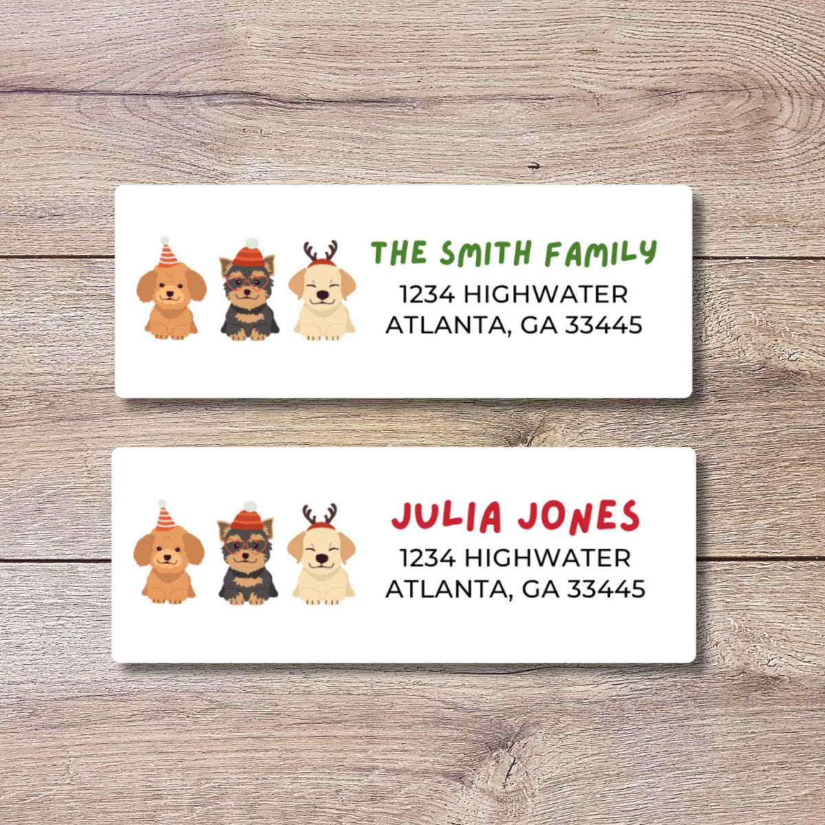 Custom Christmas Festive Dogs Return Address Stickers, Personalized Holiday Address Labels Printed