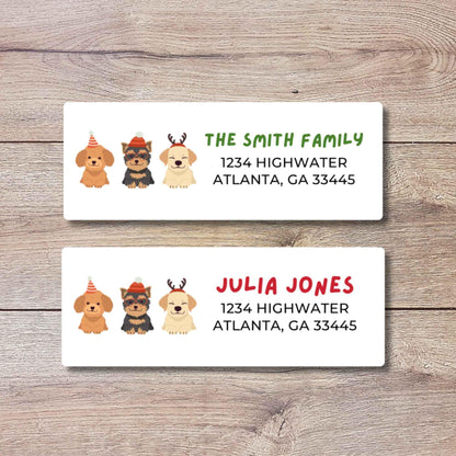 Custom Christmas Festive Dogs Return Address Stickers, Personalized Holiday Address Labels Printed