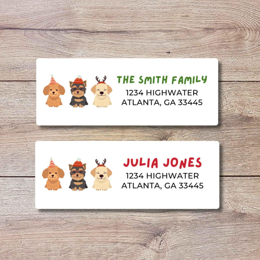 Custom Christmas Festive Dogs Return Address Stickers, Personalized Holiday Address Labels Printed