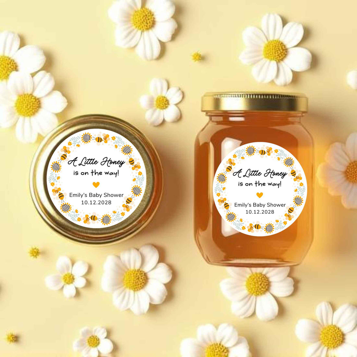 Personalized A Little Little Honey On the Way Baby Shower Stickers, Custom Bee Honey Jar Thank You Party Favor Gift Labels