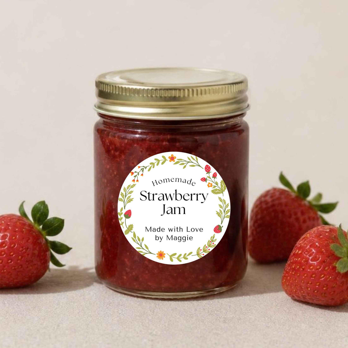 Personalized Strawberry Jam Stickers, Custom Homemade Puree Canning Mason Jar Lid Labels, Gifting Fruit Jam Preserves Labels