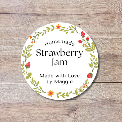 Personalized Strawberry Jam Stickers, Custom Homemade Puree Canning Mason Jar Lid Labels, Gifting Fruit Jam Preserves Labels