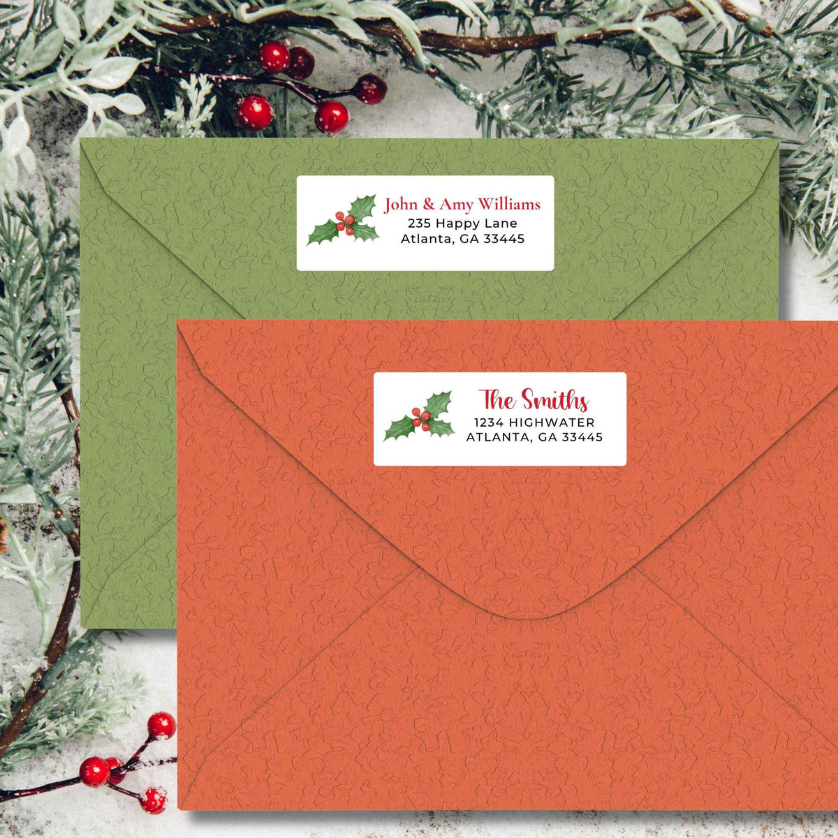 Personalized Holly Berries Christmas Return Address Stickers, Custom Holiday Name Gift Bag Labels