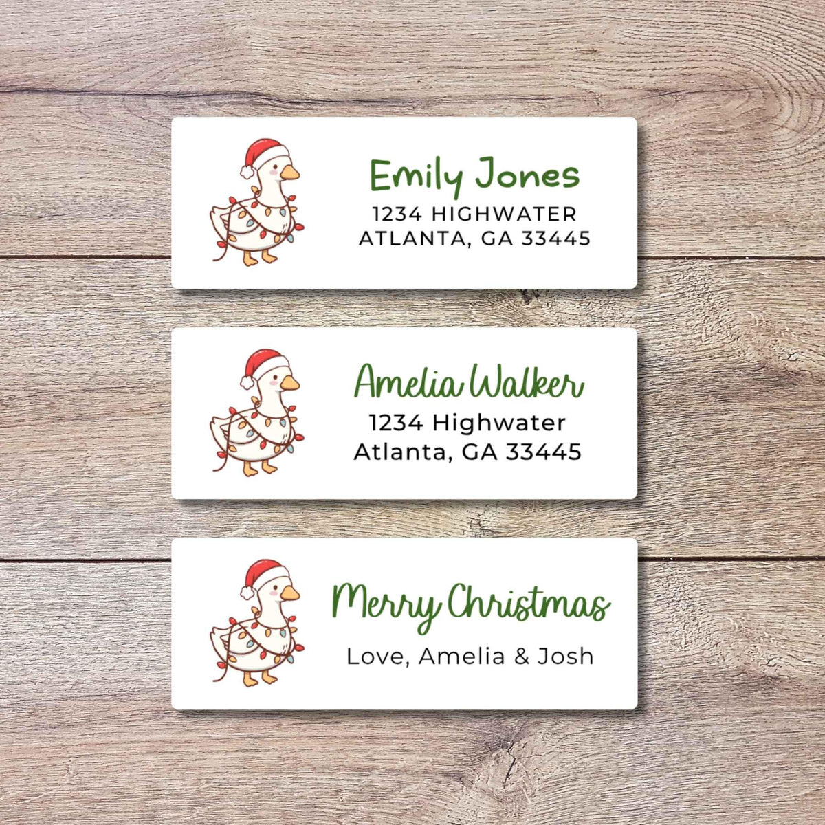 Personalized Christmas Goose and Lights Return Address Stickers, Custom Holiday Name Gift Bag Labels