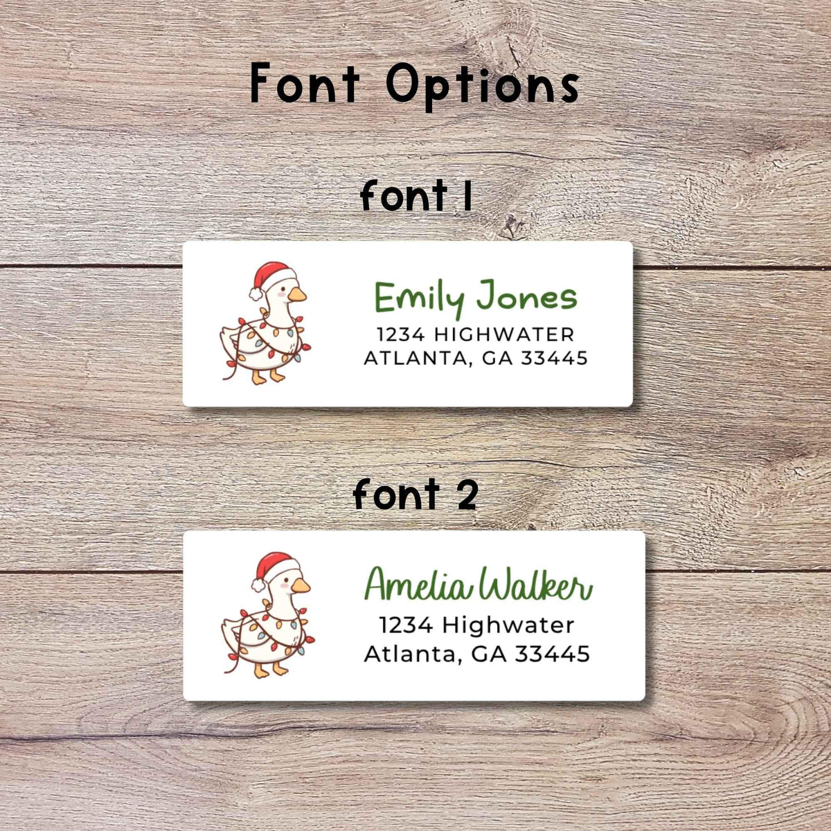 Personalized Christmas Goose and Lights Return Address Stickers, Custom Holiday Name Gift Bag Labels