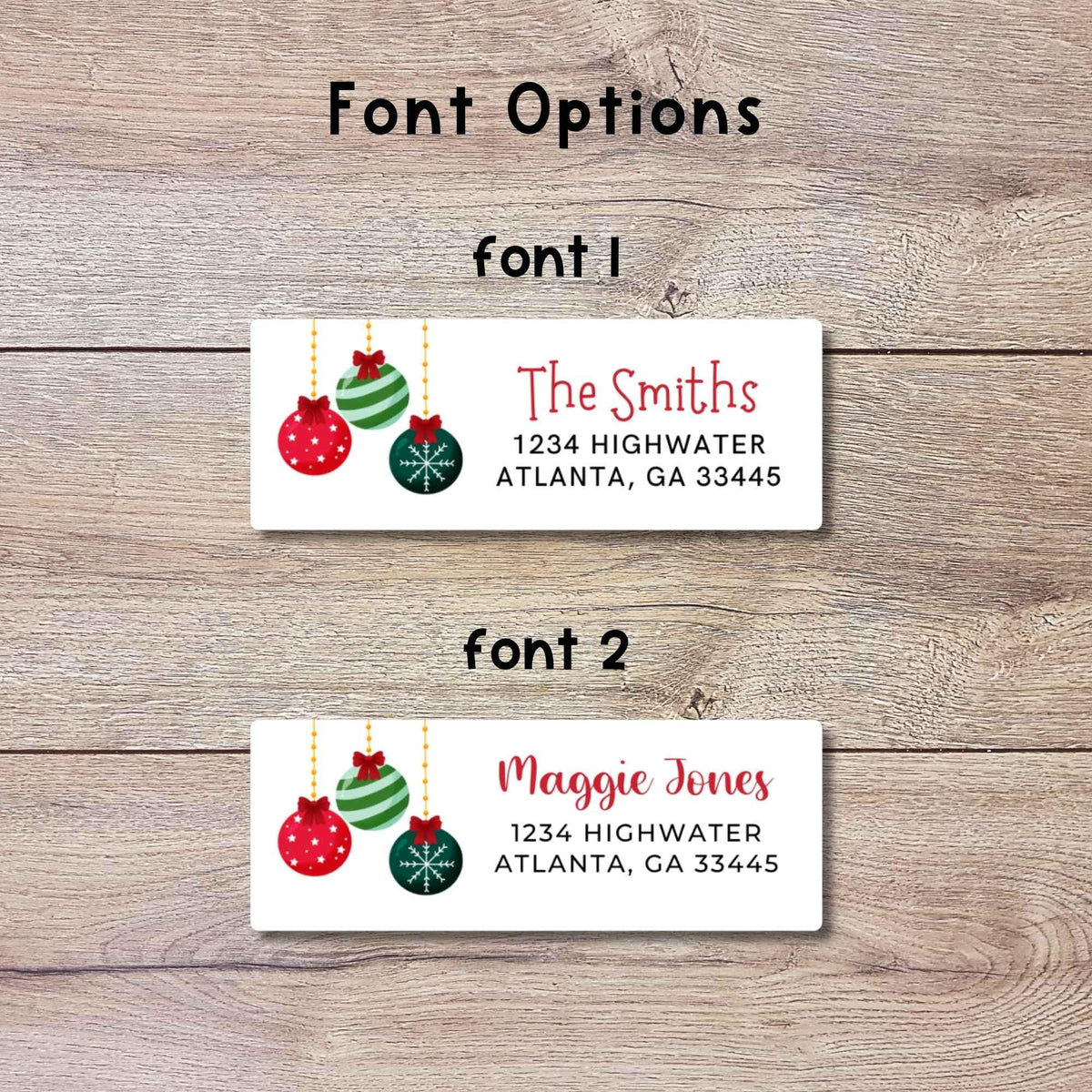 Personalized Christmas Ornaments Address Labels, Custom Holiday Return Address Party Favor Treat Bag Topper Stickers