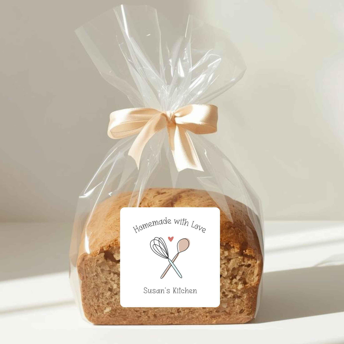 Personalized Baked with Love Square Stickers, Custom Homemade Baking Small Business Bakery Packaging Labels