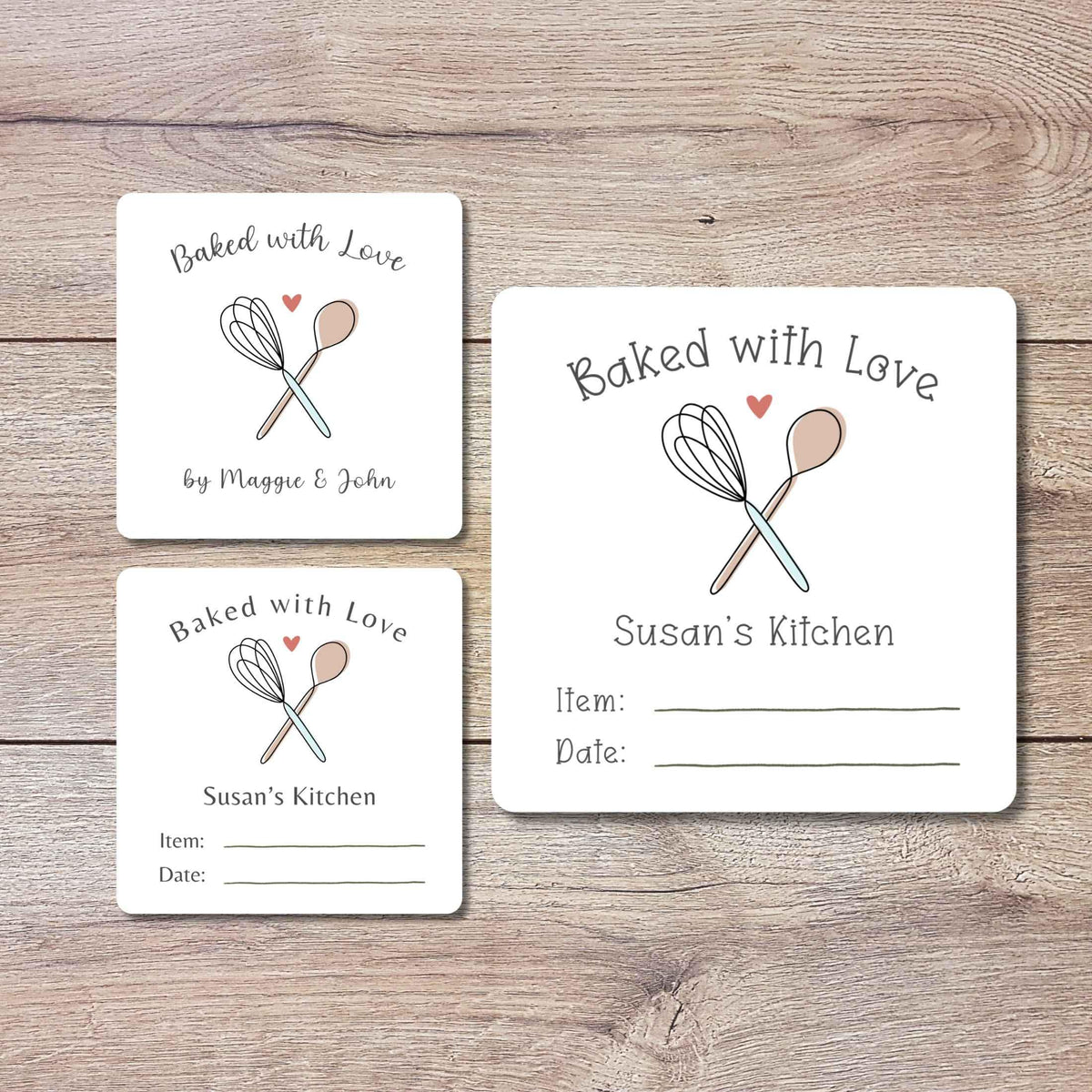 Personalized Baked with Love Square Stickers, Custom Homemade Baking Small Business Bakery Packaging Labels