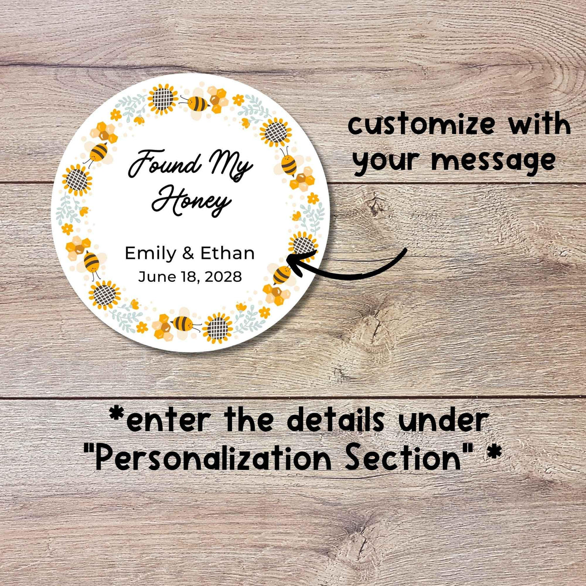 Personalized Found My Honey Sticker, Custom Wedding Bridal Shower Party Favor Labels