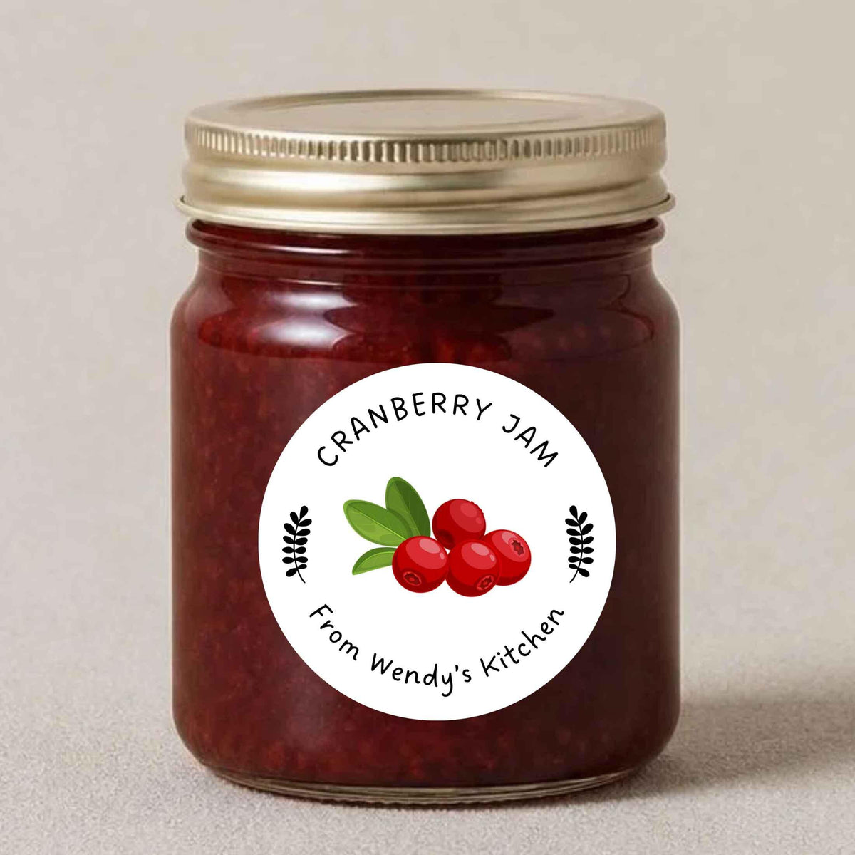 Personalized Cranberry Jam Stickers, Custom Homemade Puree Canning Mason Jar Lid Labels, Gifting Fruit Jelly Preserves Labels