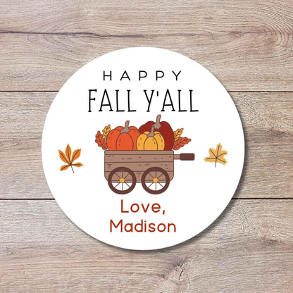 Happy Fall Y'all Personalized Stickers, Custom Fall Thanksgiving Autumn Thank You Gift Party Favor Invitation Envelope Seal