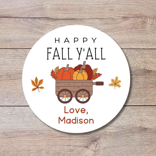 Happy Fall Y'all Personalized Stickers, Custom Fall Thanksgiving Autumn Thank You Gift Party Favor Invitation Envelope Seal