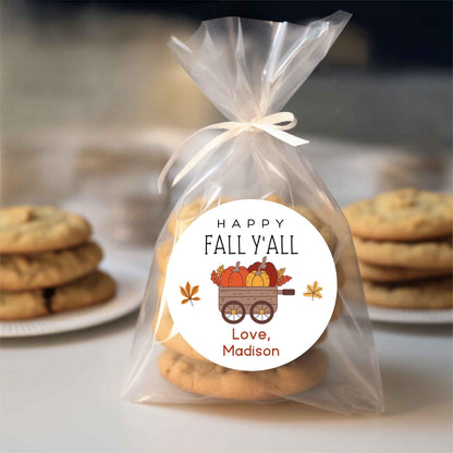 Happy Fall Y'all Personalized Stickers, Custom Fall Thanksgiving Autumn Thank You Gift Party Favor Invitation Envelope Seal