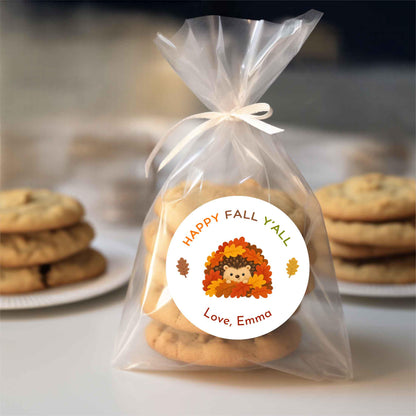 Happy Fall Y'all Hedgehog Personalized Stickers, Custom Fall Thanksgiving Autumn Thank You Gift Party Favor Invitation Envelope Seal