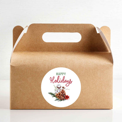 Merry Christmas Evergreen Pinecones Personalized Stickers, Custom Happy Holidays Name Labels for Gift Wrapping Party Favors