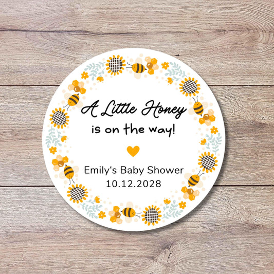 Personalized A Little Little Honey On the Way Baby Shower Stickers, Custom Bee Honey Jar Thank You Party Favor Gift Labels