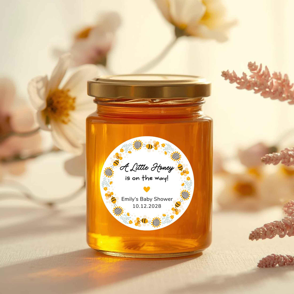 Personalized A Little Little Honey On the Way Baby Shower Stickers, Custom Bee Honey Jar Thank You Party Favor Gift Labels