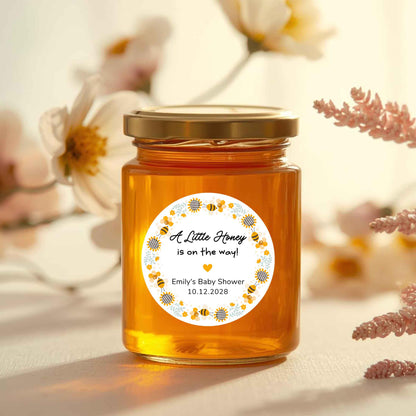 Personalized A Little Little Honey On the Way Baby Shower Stickers, Custom Bee Honey Jar Thank You Party Favor Gift Labels