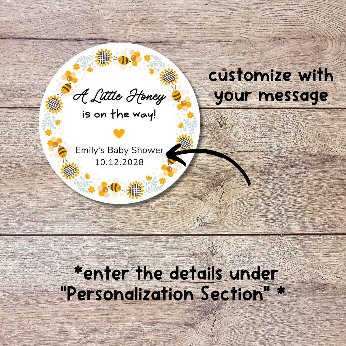 Personalized A Little Little Honey On the Way Baby Shower Stickers, Custom Bee Honey Jar Thank You Party Favor Gift Labels