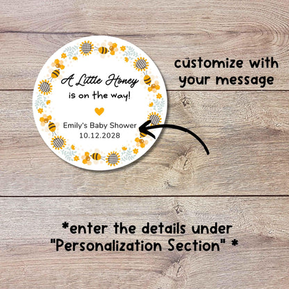 Personalized A Little Little Honey On the Way Baby Shower Stickers, Custom Bee Honey Jar Thank You Party Favor Gift Labels