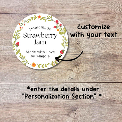 Personalized Strawberry Jam Stickers, Custom Homemade Puree Canning Mason Jar Lid Labels, Gifting Fruit Jam Preserves Labels