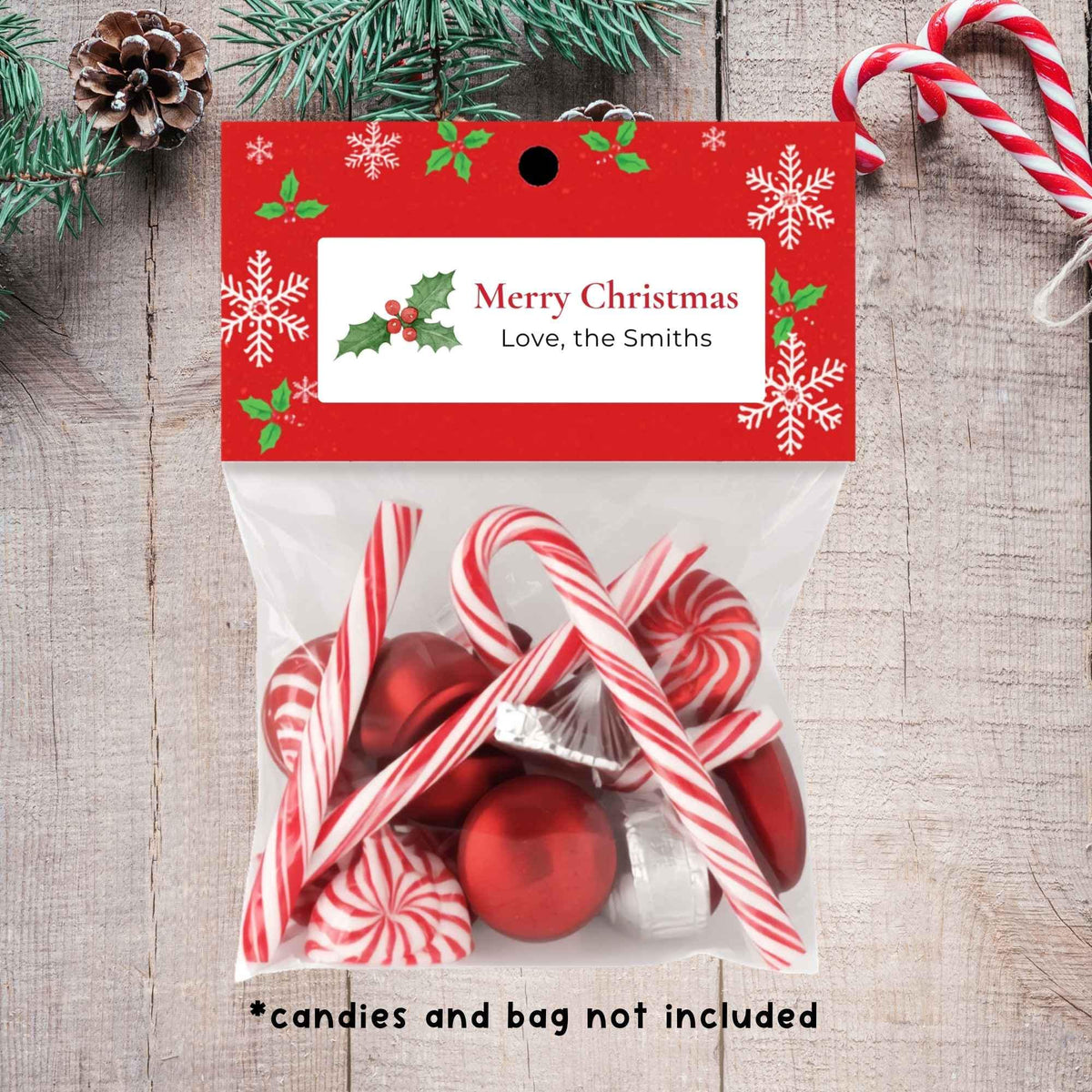 Personalized Holly Berries Christmas Return Address Stickers, Custom Holiday Name Gift Bag Labels