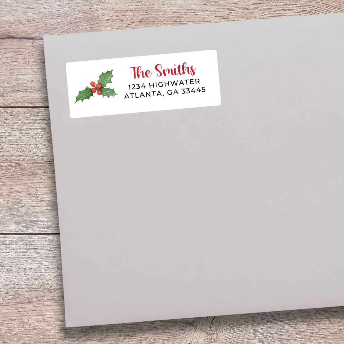 Personalized Holly Berries Christmas Return Address Stickers, Custom Holiday Name Gift Bag Labels