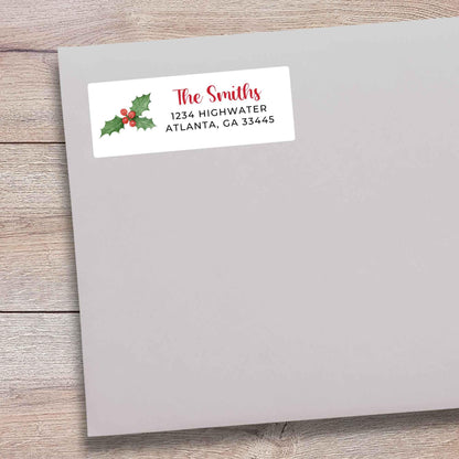 Personalized Holly Berries Christmas Return Address Stickers, Custom Holiday Name Gift Bag Labels