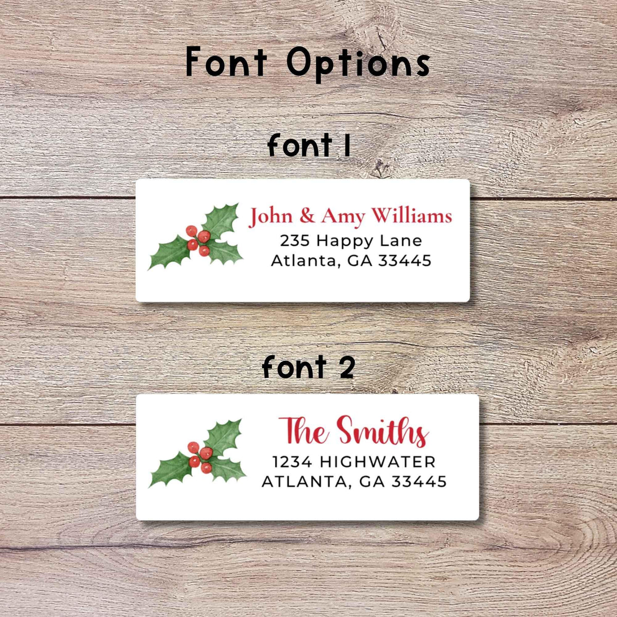Personalized Holly Berries Christmas Return Address Stickers, Custom Holiday Name Gift Bag Labels